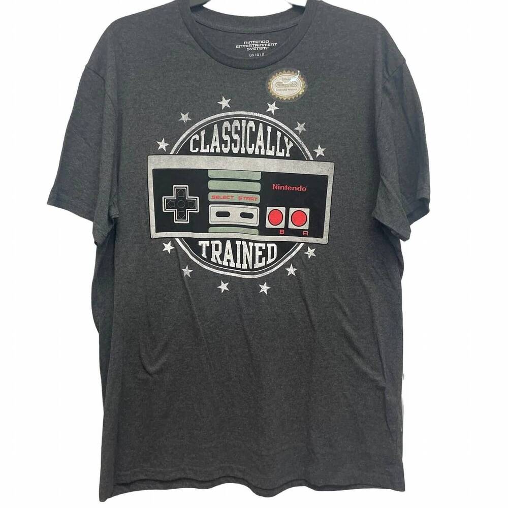 NEW NINTENDO men's classically trained short sleeve crew tee in gray